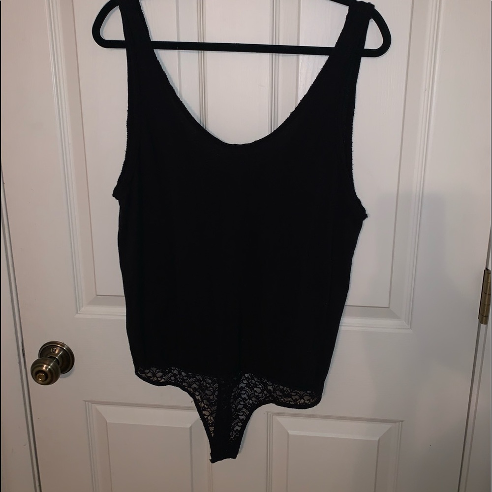 🦋 Free People Black Relaxed Fit Tank Top Bodysuit Lrg - NWOT lace thong 🦋